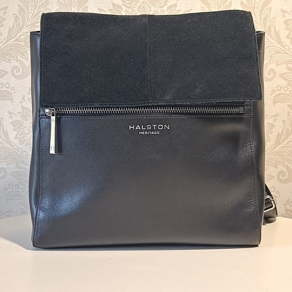 Halston Heritage Backpack Black Leather Suede Adjustable Straps EUC - Picture 1 of 12